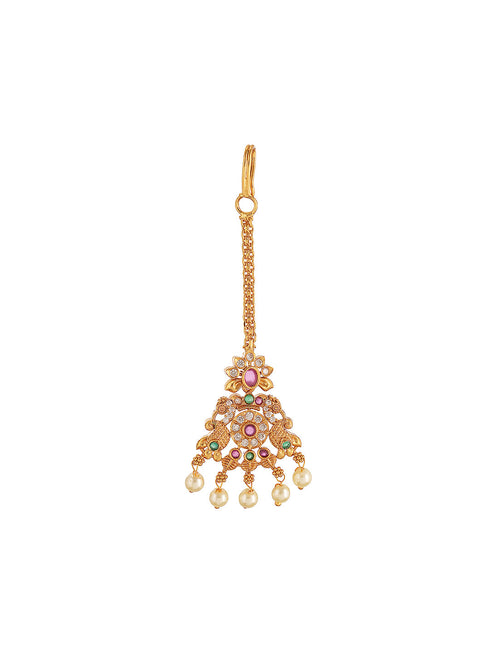 Combo Gold Plated AD & Pearl Studded Temple Peacock Bridal Jewellery Set