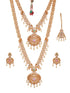 Combo Gold Plated AD & Pearl Studded Temple Peacock Bridal Jewellery Set