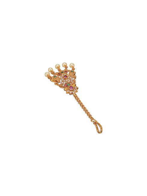 Combo Gold Plated AD & Pearl Studded Temple Peacock Bridal Jewellery Set