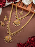 Combo Gold Plated AD & Pearl Studded Temple Peacock Bridal Jewellery Set