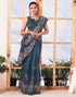 Sudathi Ready To Wear Dusty Rama Blue Printed Cotton Saree