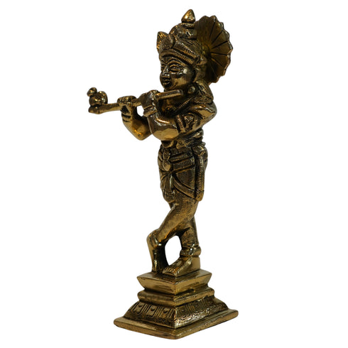 Brass Lord Krishna Playing Flute Statue 538g