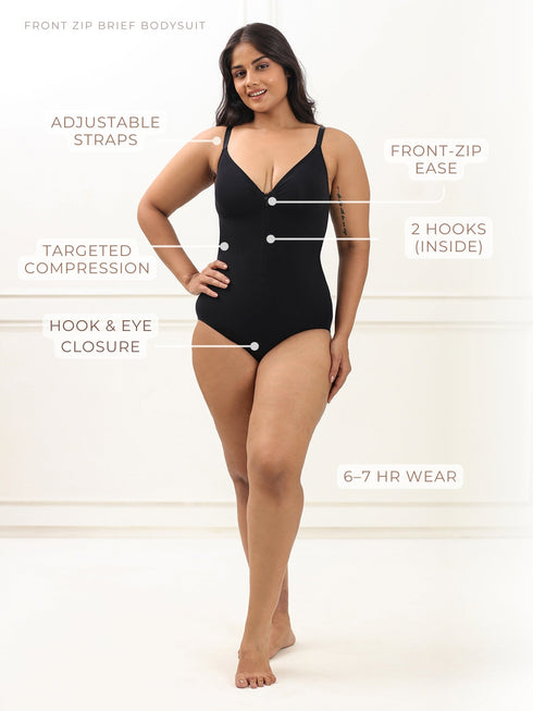 UNDERNEAT Front Zip Brief Bodysuit - Beige