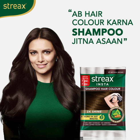 Streax Insta Shampoo Hair Colour - Natural Brown