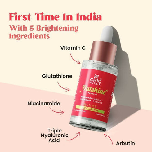 Chicnutrix Outshine Face Serum | Niacinamide + Vitamin C + Glutathione + Arbutin | Glowing Skin
