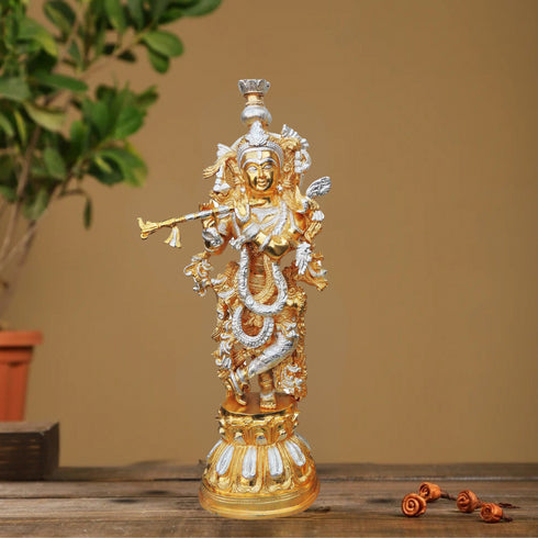 Brass Krishna In Two Tone Finish Statue 8.655Kg
