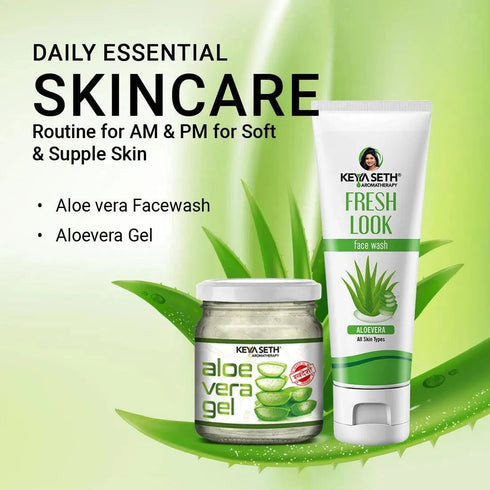 Keya Seth Aromatherapy Aloe Vera Essential Skin Care Routine Kit for All Skin Types for Men & Women