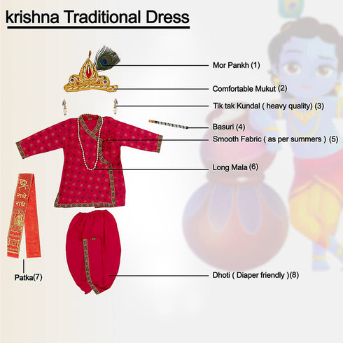 Raj Fancy Dresses Radha and Krishna Printex| Magenta Brocade Fabric Janmashtami Mythological Character Costume