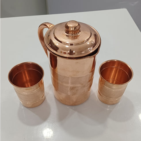 Pure Copper 1 liter Water Jug with 2 Free Copper Glasses