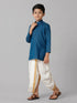 Ramraj Cotton Boys Navy Kurta with Cream Elastic Panchakacham Combo FS8