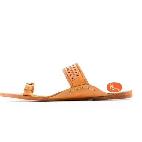 Vhaanfootwear Yellow Ladies Kolhapuri Without Wadi Handicraft Hand Punched Belt