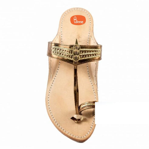 Vhaanfootwear Angthapatti Box Heel Classic Kolhapuri Chappal For Women Color Gold