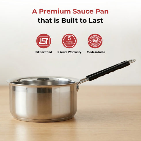 Vinod Stainless Steel Royal Saucepan with Long Side Handle 1250 ml Capacity No 10 Rust Free Dishwasher Safe and Induction Friendly