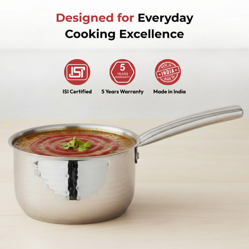 Vinod Claro Heavy Gauge Stainless Steel Hammered Sauce Pan 1.5 mm Capacity 1600 ml