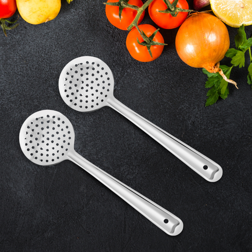 Vinod Stainless Steel Cooking Skimmer Steel Jharni Jhara Set of 2 37 cm Highest Grade Stainless Steel Mirror Finish Rust Free No 6