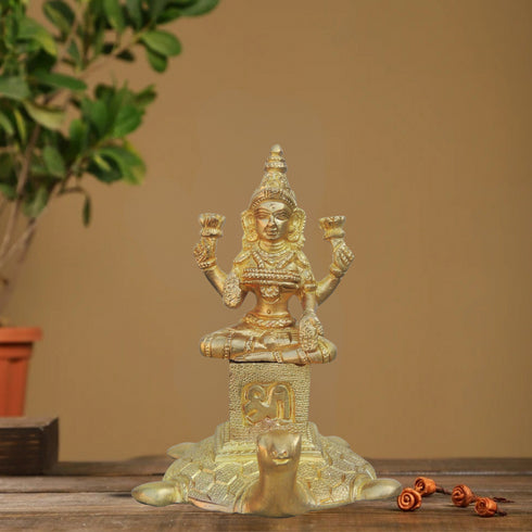 Brass Laxmi Ji Sitting On Tortoise Idol 0.51Kg
