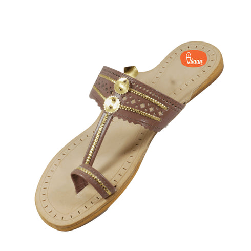 Vhaanfootwear Deep Salmon Color Pure Leather Ladies Kolhapuri by Vhaan