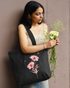 Ecoright Happy Flowers (Black) Large Zipper Tote Bag