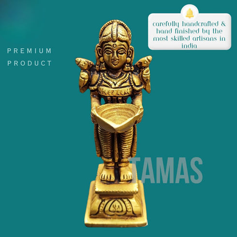 Tamas Brass Lady Holding a Lamp Statue