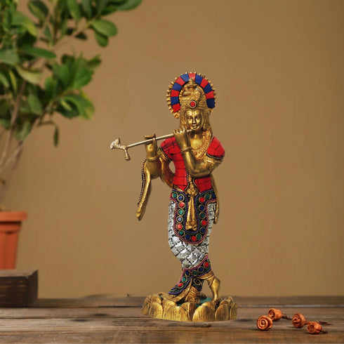 Brass Krishna Stone Idol 2.168Kg