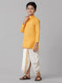 Ramraj Cotton Boys Yellow Kurta with Cream Elastic Panchakacham Combo FS1