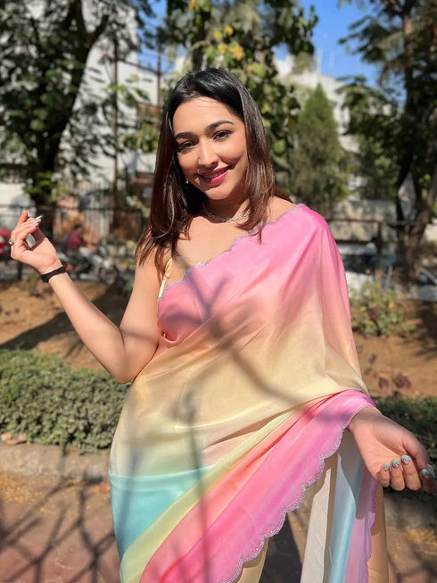 Vasthrlay Multi Satin Georgette Plain Saree