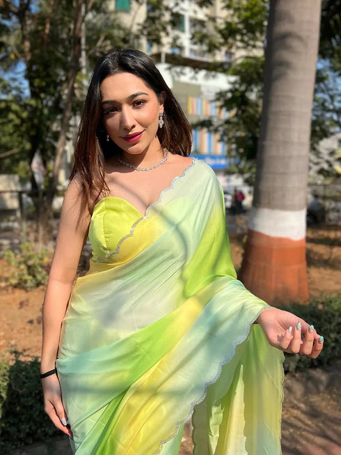 Vasthrlay Pista Satin Georgette Plain Saree