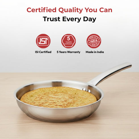 Vinod Claro Heavy Gauge Stainless Steel Fry Pan Plain with 1.5 mm Thickness 1000 ml