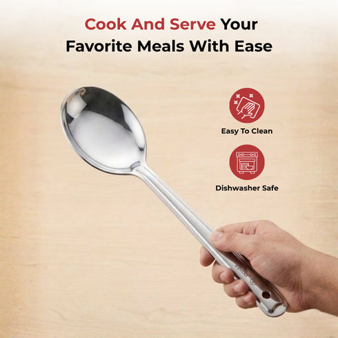 Vinod Stainless Steel Serving Paan Cooking Spoon Set of 2 29 cm Highest Grade Stainless Steel Mirror Finish Rust Free No 3