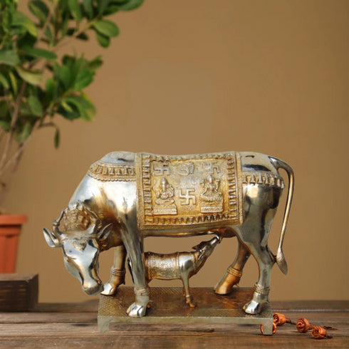 Brass Cow With Calf Statue 12.14Kg