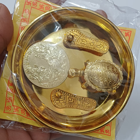 Laxmi Charan Paduka,Tortoise Laxmi Ganesh Coin on Plate