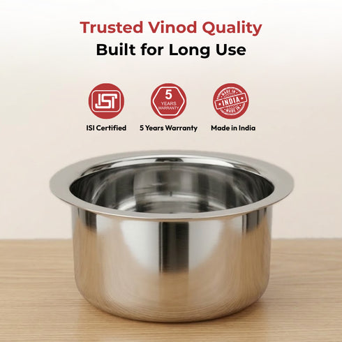 Vinod Stainless Steel Induction Friendly Flat Bottom Tope without Lid 6 Litre with Mirror Finish Strong and Durable Rust Free No 18