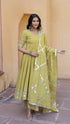 Pomcha Jaipur Yellow Booti Gotta Jaal Cotton Anarkali Set