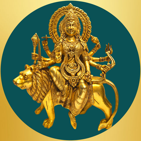 Tamas Brass Goddess Durga Maa with Lion Statue/Idol