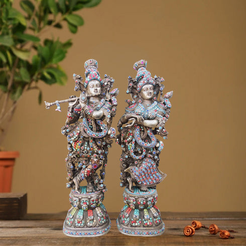 Brass Radha Krishna Stone Silver Antique 16.66Kg