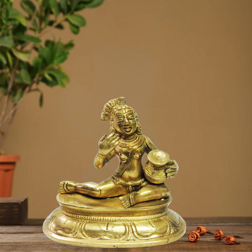 Pure Brass Makhan Krishna Statue 1.248Kg