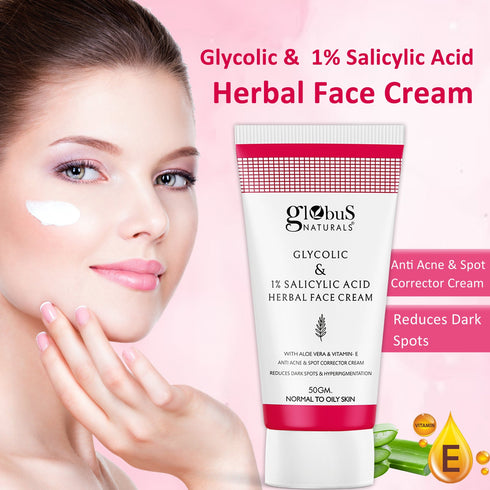 Globus Naturals Glycolic & 1% Salicylic Acid Herbal Anti Acne Face Cream