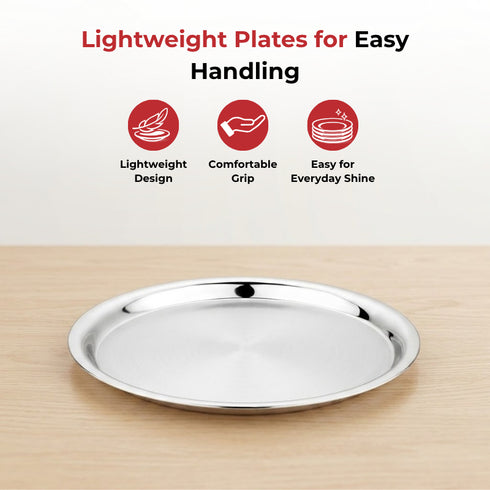 Vinod Stainless Steel Two Tone German Bogi Dish Set of 6 21.5 cm Serving Dish Salad Plate Snack Plate High Quality Steel Mirror Finish