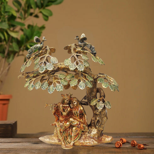 Brass Tree Radha Krishna Colour God Statue 6.952Kg