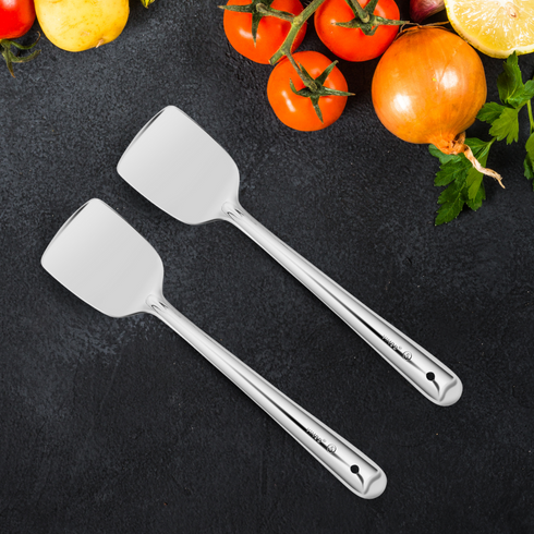 Vinod Stainless Steel Basting Turner Khurpa Cooking Palta Turner Set of 2 34 cm Highest Grade Stainless Steel Rust Free Dishwasher Safe No 5