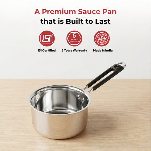 Vinod Stainless Steel Premium Sauce Pan Heavy Gauge 1000 ml Milk Pan Tea Pan Induction and Gas Stove Compatible Dishwasher Safe Durable Tea Pot for Kitchen No 10