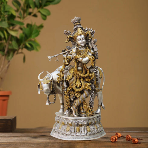 Brass Krishna With Cow Idol 32.56Kg