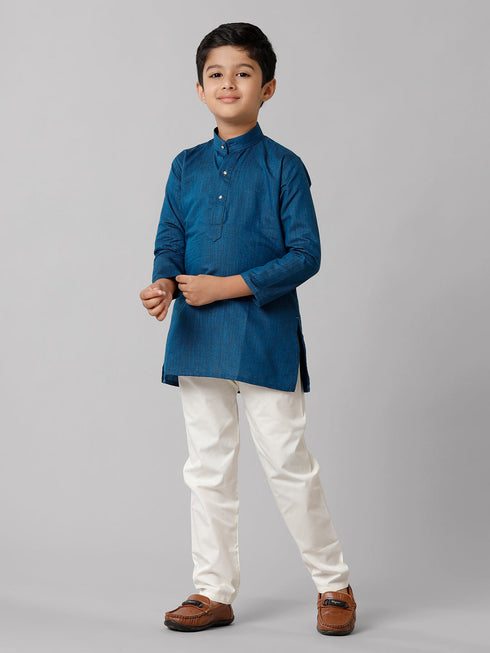 Ramraj Cotton Boys Full Sleeves Navy Kurta with Cream Pyjama Pant Combo FS8