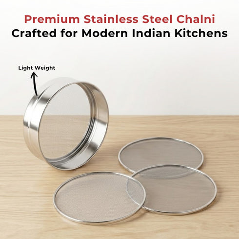 Vinod Stainless Steel 4 in 1 Chalni Set for Flour Authentic Steel Rust Free Easy to Clean and Dishwasher Safe