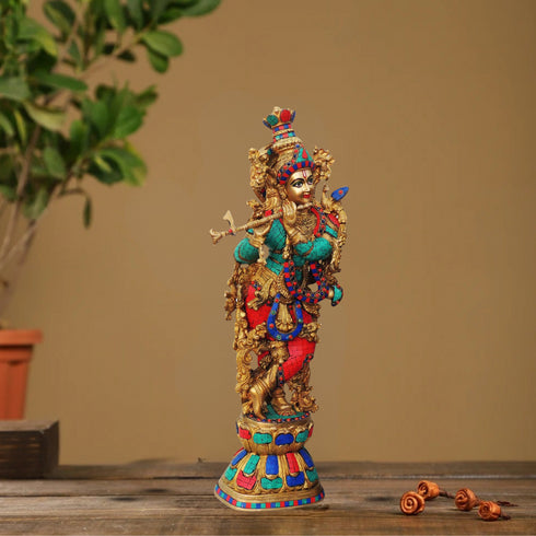 Brass Krishna Stone Finish Idol 16.67Kg