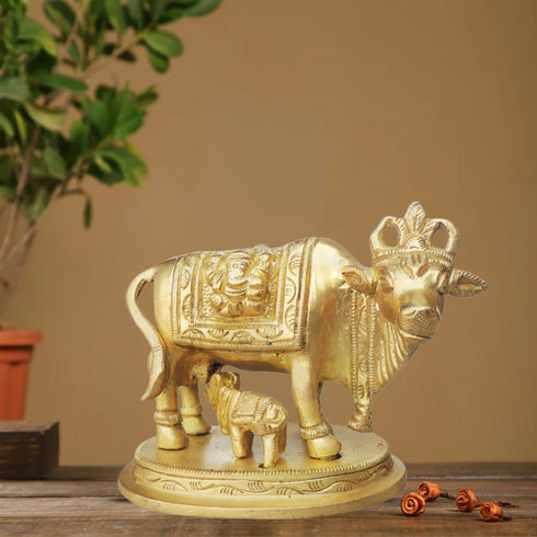Brass Cow With Calf Statue 0.88Kg
