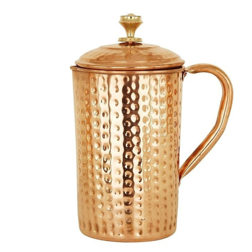 Copper Hammered Jug Pitcher -1700 with 4 PCS Glass