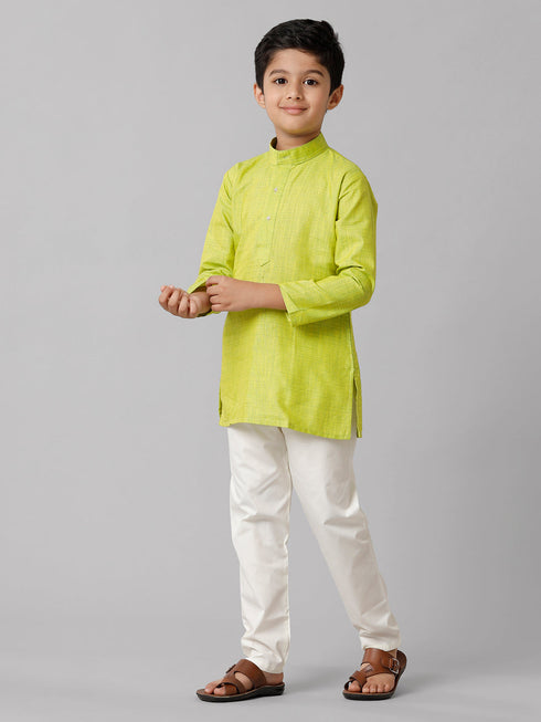 Ramraj Cotton Boys Full Sleeves Parrot Green Kurta with Cream Pyjama Pant Combo FS2