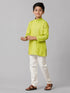 Ramraj Cotton Boys Full Sleeves Parrot Green Kurta with Cream Pyjama Pant Combo FS2