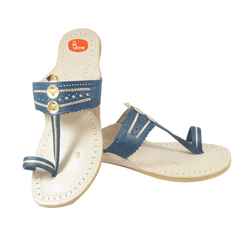 Vhaanfootwear Blue Color Pure Leather Ladies Kolhapuri by Vhaan